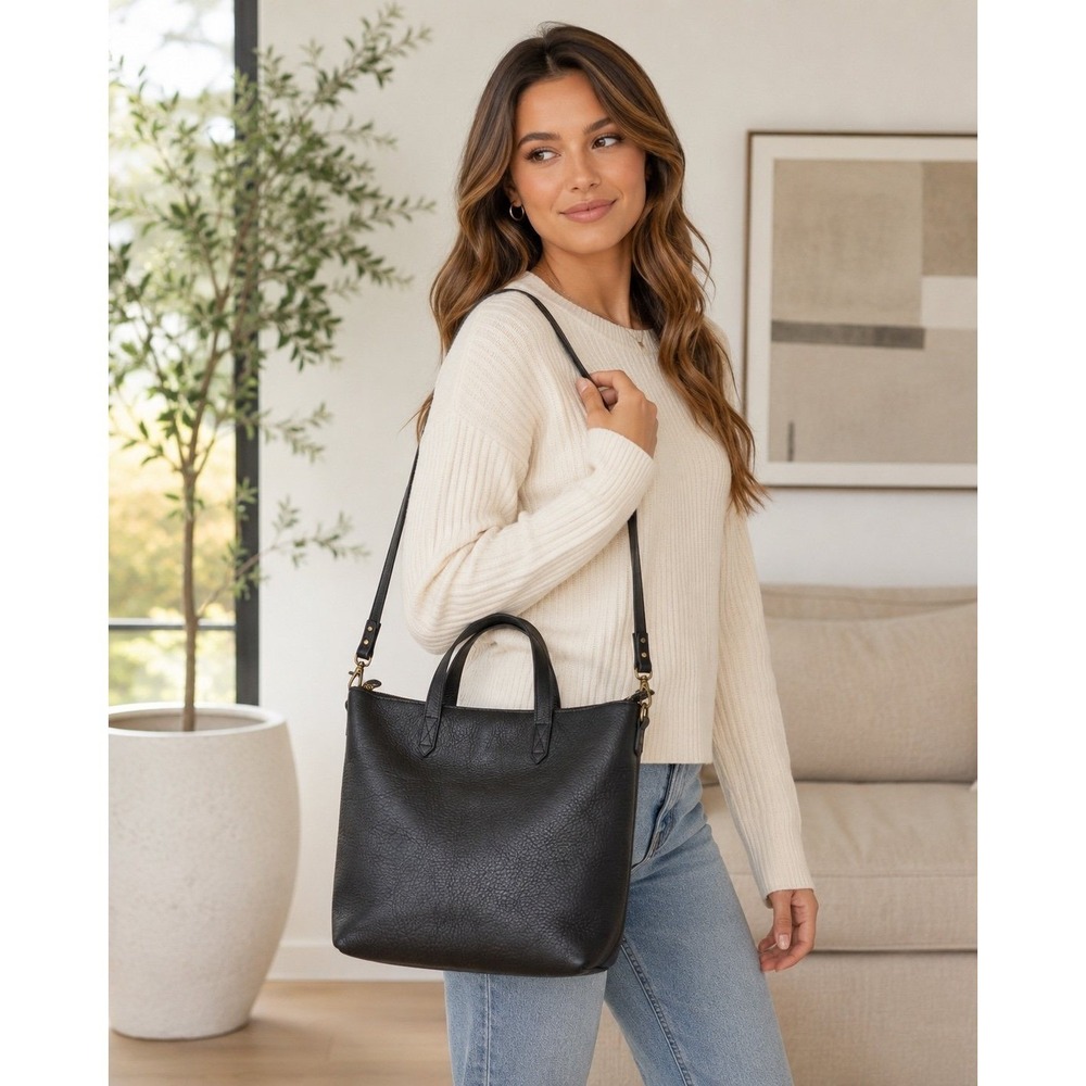 Madewell Black Pebbled Leather Transport Crossbody Tote Bag J1951